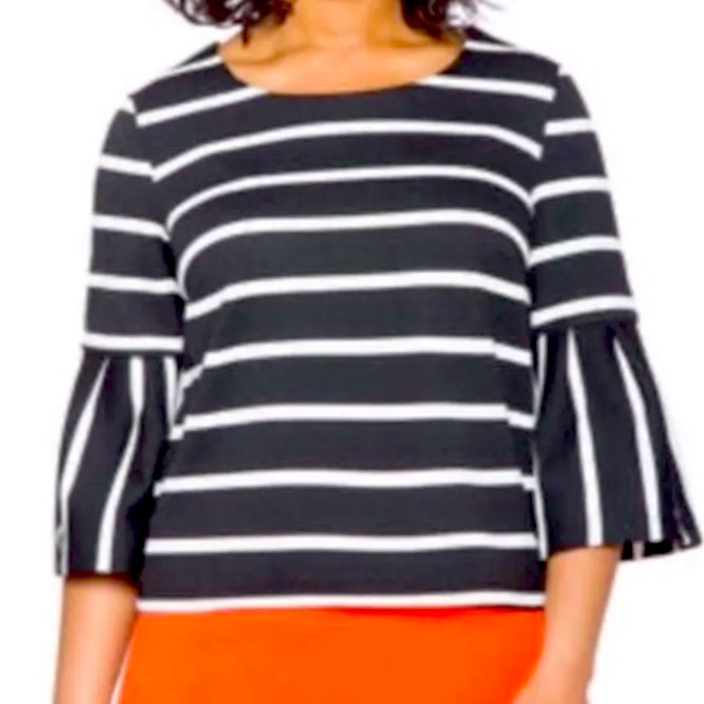 ELOQUII Black & White Striped Top Size 18